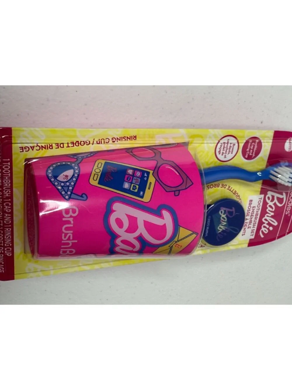 Barbie Toothbrush Set Brush Buddies Cup Cap Kids Travel Oral Care Pink